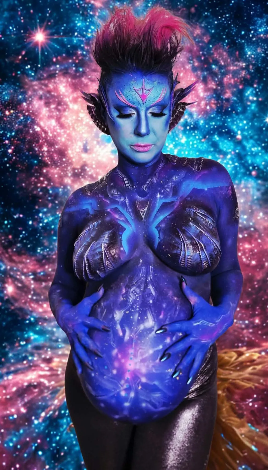 Galaxy maternity body paint